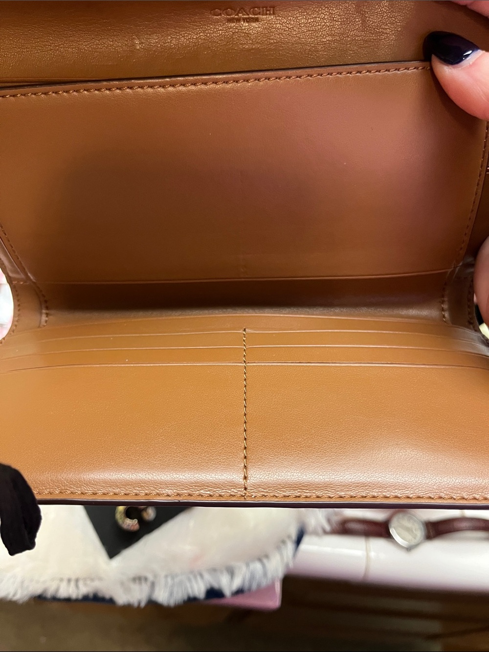 EUC Coach Two-Tone Brown PVC Tri fold Wallet with NWT Coach Earrings & RPK set - Picture 14 of 16